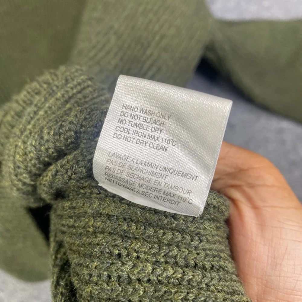Ron Dorff Mens 100% Wool Ribbed Military Sweater Olive Green Patches L 08SW1502